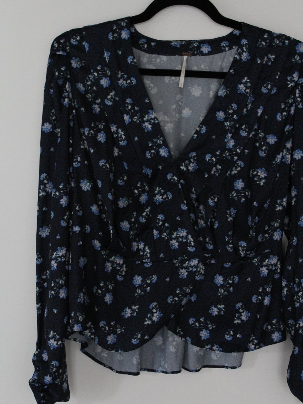 Free People "That's A Wrap" Long Sleeve Ditsy Floral Blouse in Black Combo